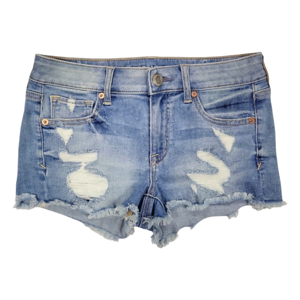 AE American Eagle Shortie Distressed Jean Denim Cutoff Shorts Stretch, Size 4